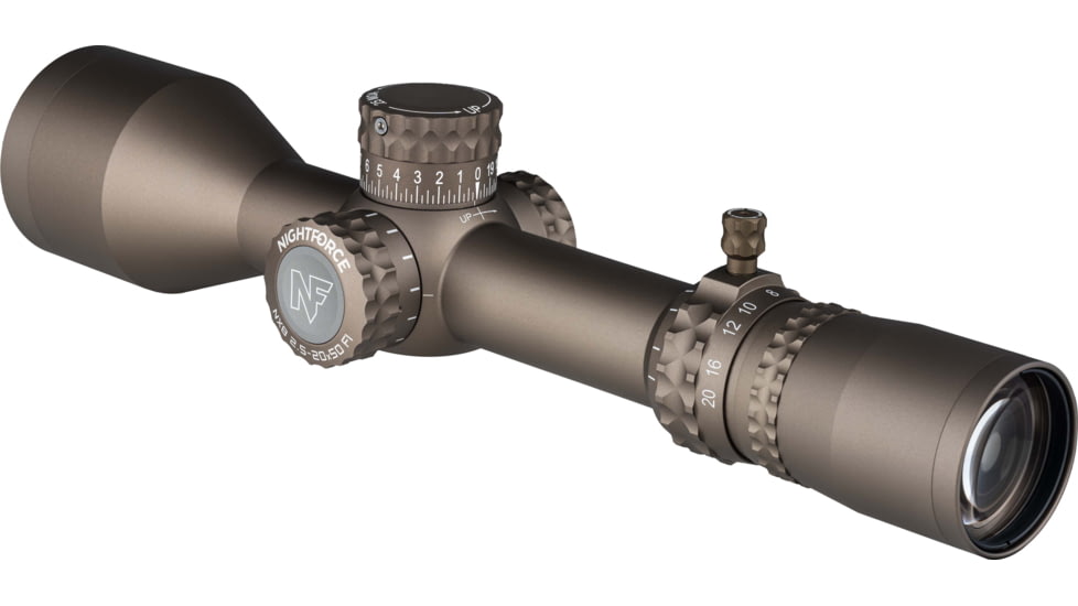 NightForce NX8 2.5-20x50mm F1 Rifle Scope, 30mm Tube, First Focal Plane, MOAR Reticle, Dark Earth, C685