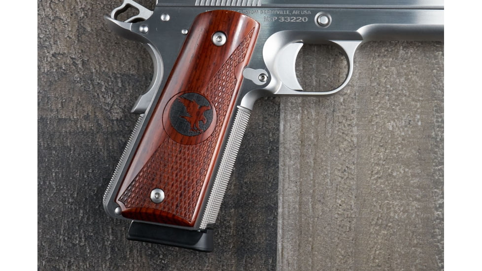 Nighthawk Custom Cocobolo Grips, Gov., 1/2 Check 1/2 Smooth, Ambi Cut, w/Nighthawk Logo, G175