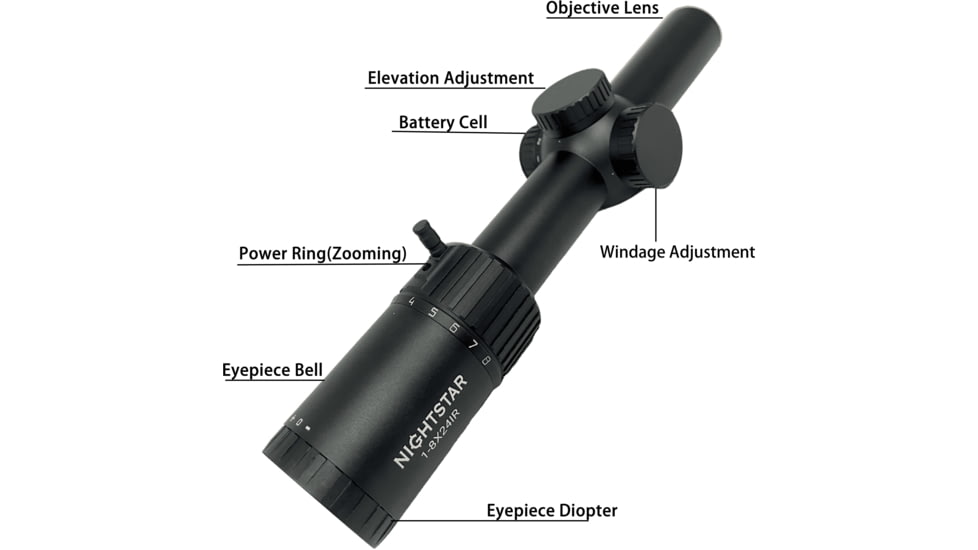 NightStar 1-8x24mm 30mm Tube Rifle Scope, Second Focal Plane, Illuminated Reticle, Black, NS11150R