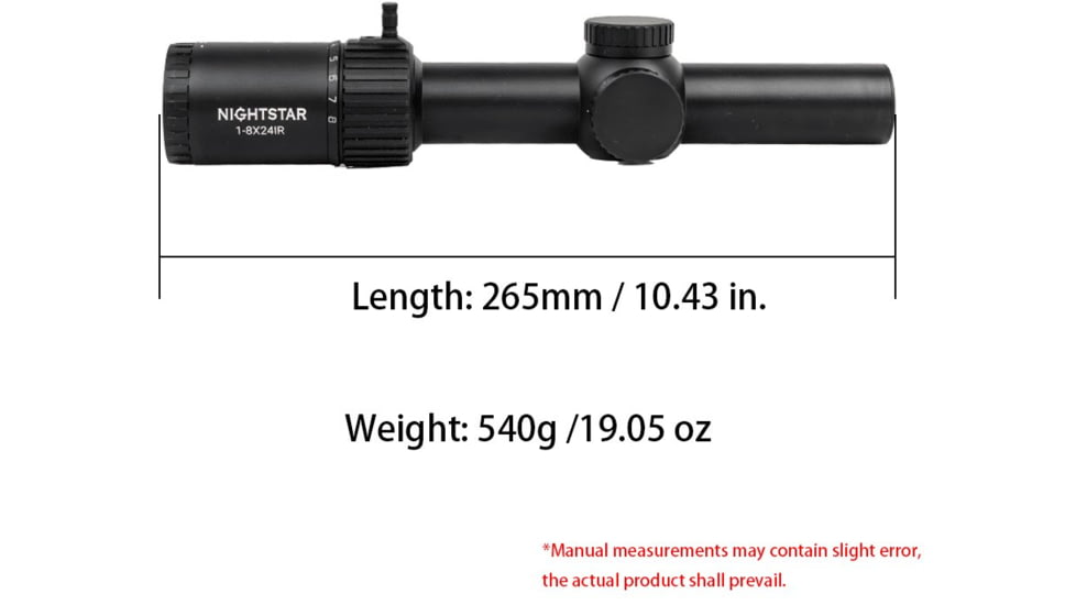 NightStar 1-8x24mm 30mm Tube Rifle Scope, Second Focal Plane, Illuminated Reticle, Black, NS11150R
