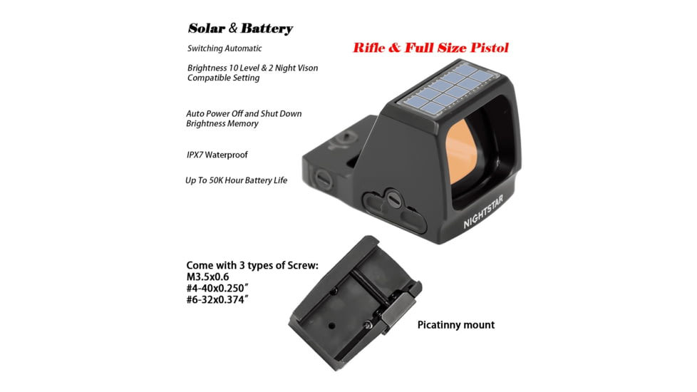 NightStar PR24S Solar Reflex Red Dot Sight, 1x0.79x0.94mm, 3 MOA Dot, Black, NS15245
