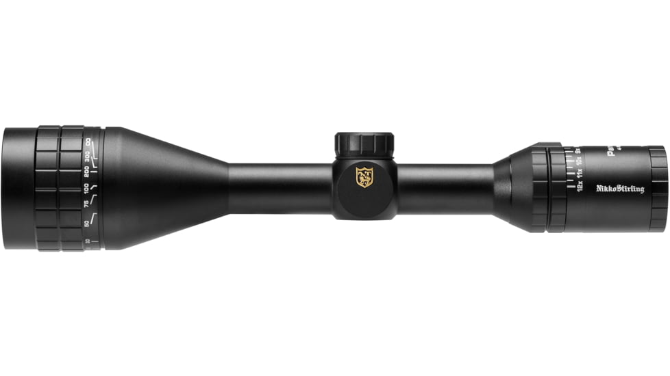 Nikko Stirling Panamax Wide FoV 4-12x50mm Rifle Scope, 1in Tube, Adjustable Objective, Half Mil-Dot Reticle, Black, npw41250ao