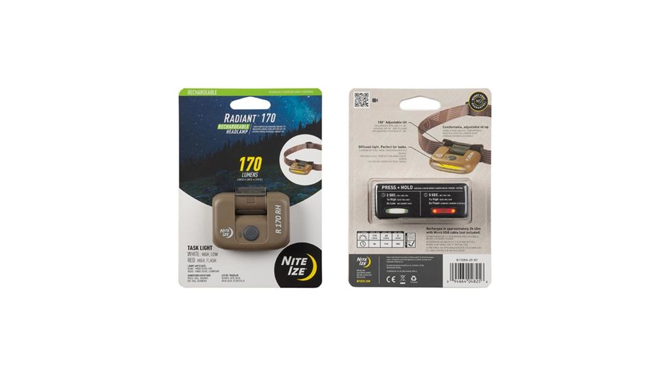 Nite Ize Radiant 170 Rechargeable Headlamp, Coyote, R170RH-29-R7