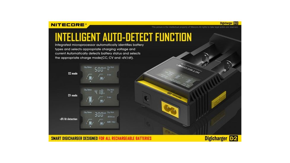 Nitecore D2 Digicharger Universal 2-Channel Smart Charger w/LCD Screen NITECORE-D2-DIGICHARGER