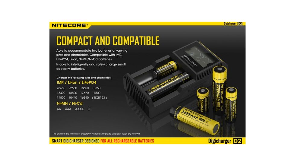 Nitecore D2 Digicharger Universal 2-Channel Smart Charger w/LCD Screen NITECORE-D2-DIGICHARGER