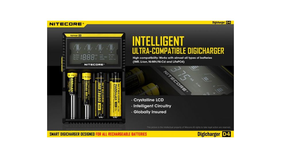 Nitecore D4 Digicharger Universal 4-Channel Smart Charger w/LCD Screen NITECORE-D4-DIGICHARGER