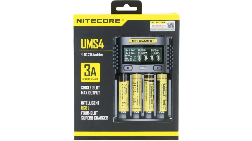 Nitecore Intelligent USB Superb Battery Charger, IMR/Li-ion/LiFePO4/NI-Cd/Ni-MH, Quad Channel, 4000 mA max Charge Current, Black, UMS4