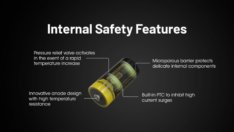 Nitecore NL169 950mAh Rechargeable 16340 Battery, Yellow, BAT-NITE-16340-NL169