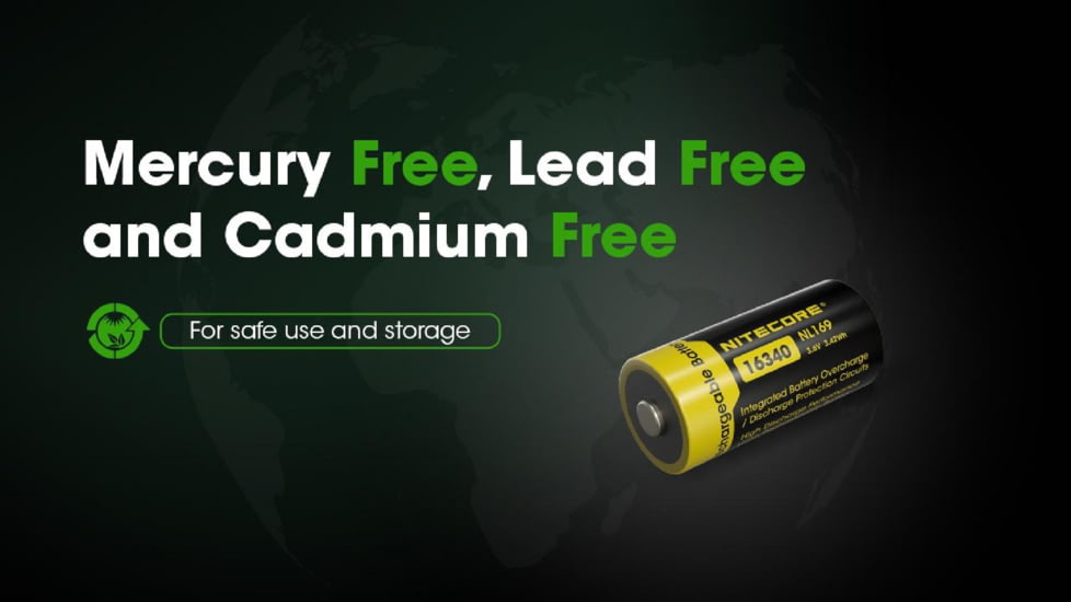 Nitecore NL169 950mAh Rechargeable 16340 Battery, Yellow, BAT-NITE-16340-NL169