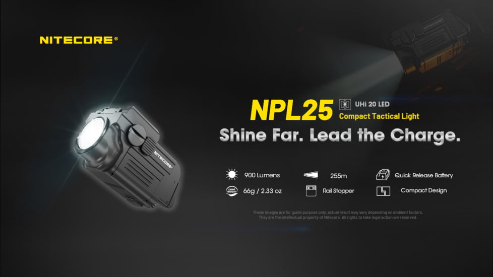 Nitecore NPL25 900 Lumens Rechargeable Compact Rail Mount LED Flashlight, Black, 6952506408108