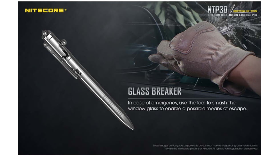 Nitecore NTP30 Titanium Bidirectional Bolt Action Tactical Pen, Silver, 6952506492879