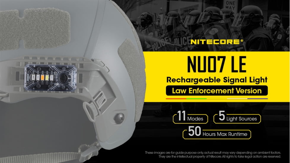 Nitecore NU07 LE 5-Color Rechargeable Signal Light for Helmet or Molle, Black, 6952506406456