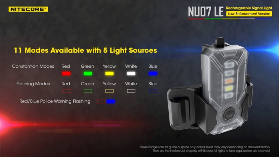 Nitecore NU07 LE 5-Color Rechargeable Signal Light for Helmet or Molle, Black, 6952506406456