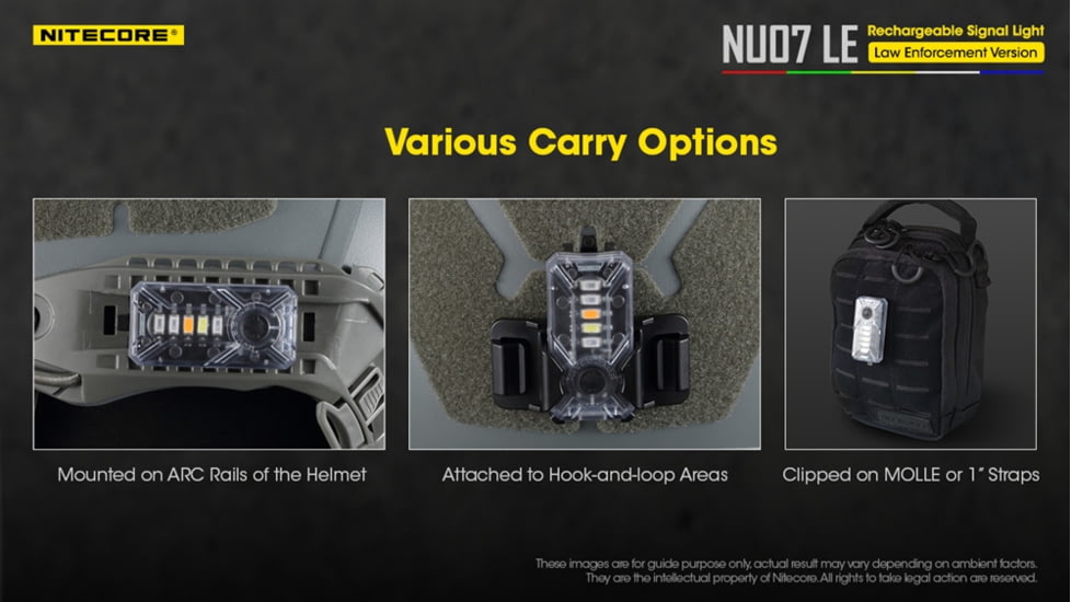 Nitecore NU07 LE 5-Color Rechargeable Signal Light for Helmet or Molle, Black, 6952506406456