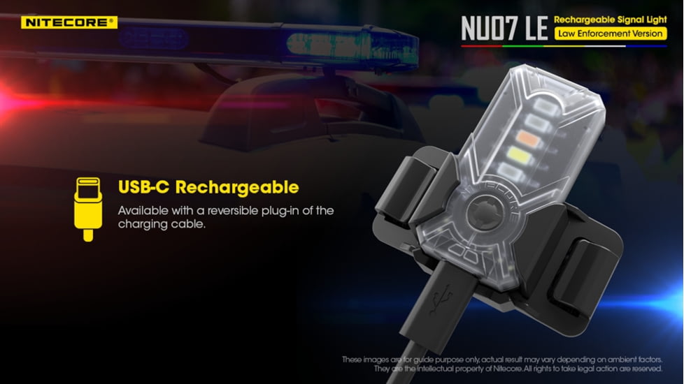 Nitecore NU07 LE 5-Color Rechargeable Signal Light for Helmet or Molle, Black, 6952506406456