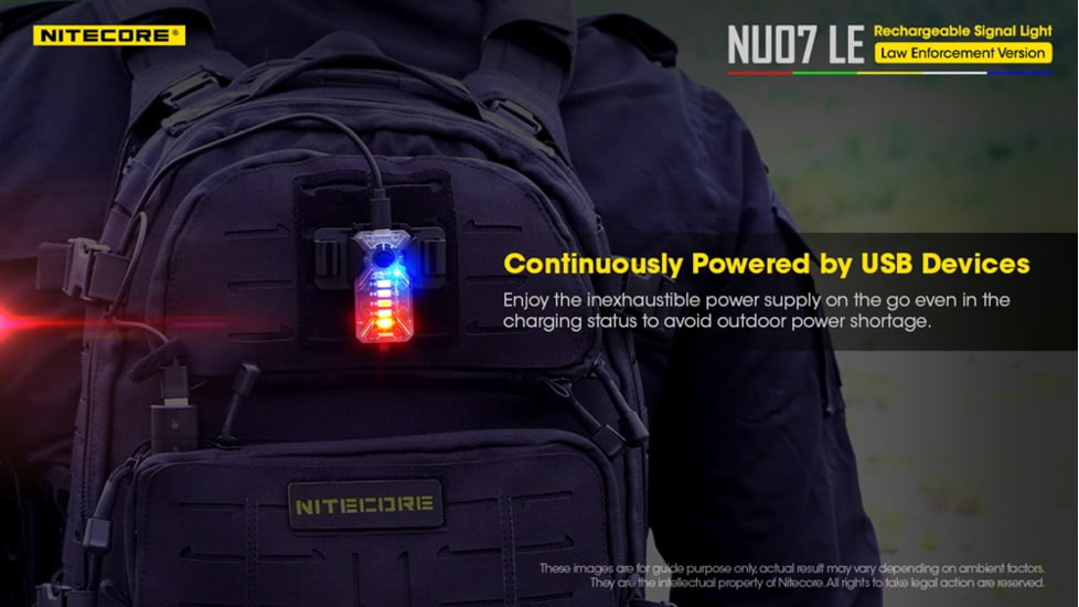 Nitecore NU07 LE 5-Color Rechargeable Signal Light for Helmet or Molle, Black, 6952506406456