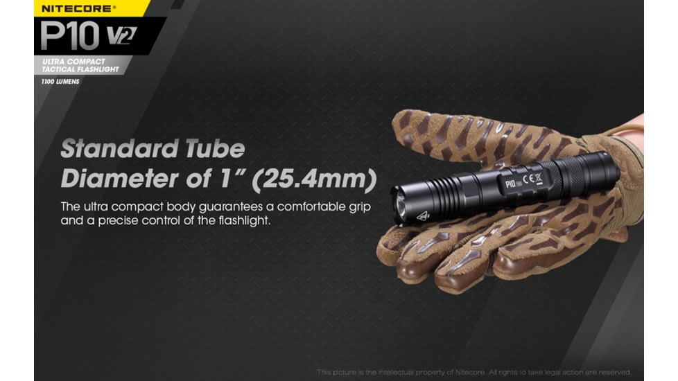 Nitecore P10 v2 1100 Lumen Compact EDC Flashlight, Black, 6952506405916