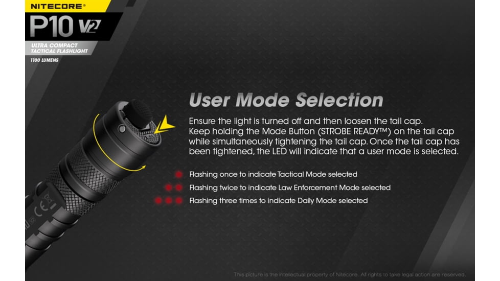 Nitecore P10 v2 1100 Lumen Compact EDC Flashlight, Black, 6952506405916