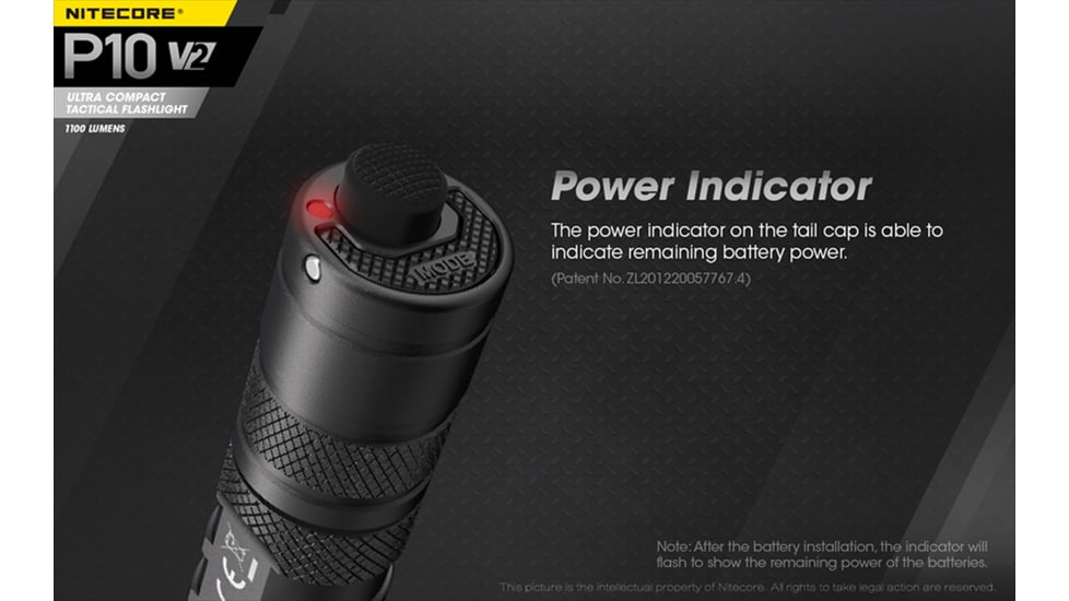 Nitecore P10 v2 1100 Lumen Compact EDC Flashlight, Black, 6952506405916