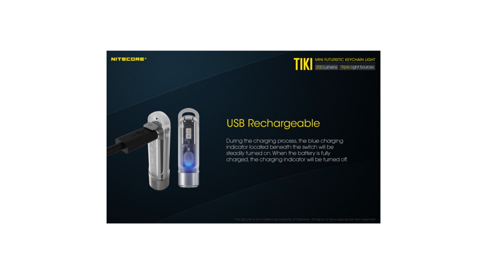 Nitecore TIKI 300 Lumen Rechargeable Keychain Flashlight, Transparent, 6952506405671