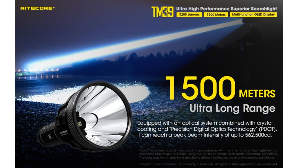 Nitecore TM39 5200 Lumen 1640 Yard Long Throw Flashlight, Black, 6952506405893