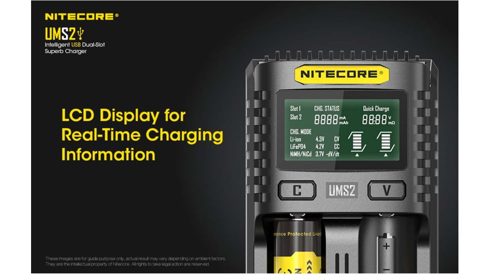 Nitecore UMS2 Intelligent USB Dual-Slot Superb Battery Charger, Black, 6952506492817