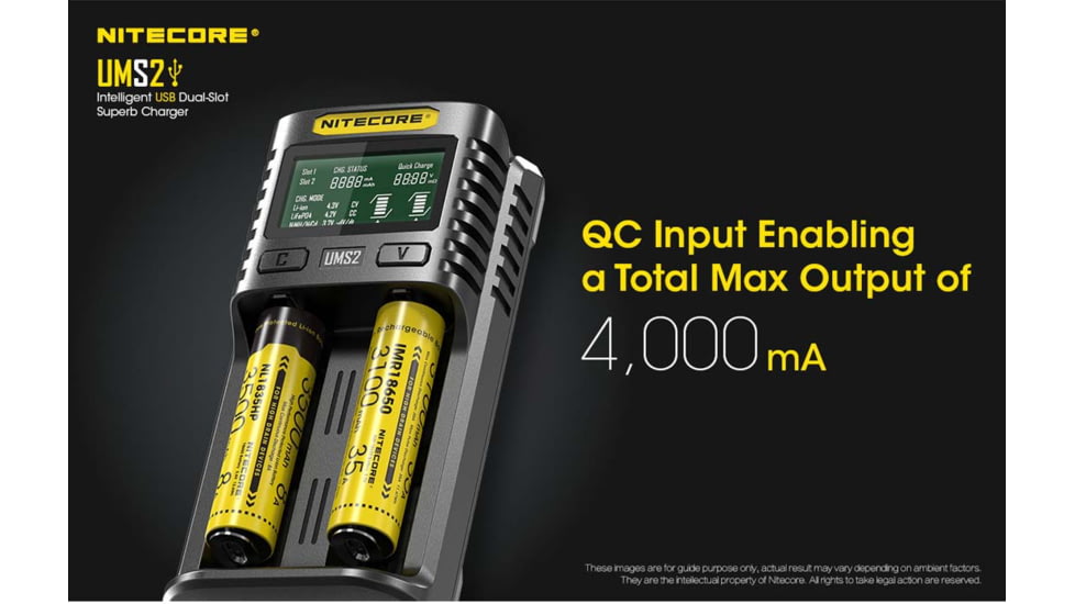 Nitecore UMS2 Intelligent USB Dual-Slot Superb Battery Charger, Black, 6952506492817
