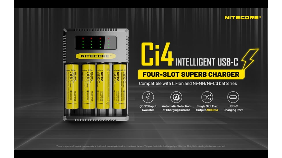 Nitecore Universal Battery Charger, Ci4, Four-Slot, Black, 6952506495368