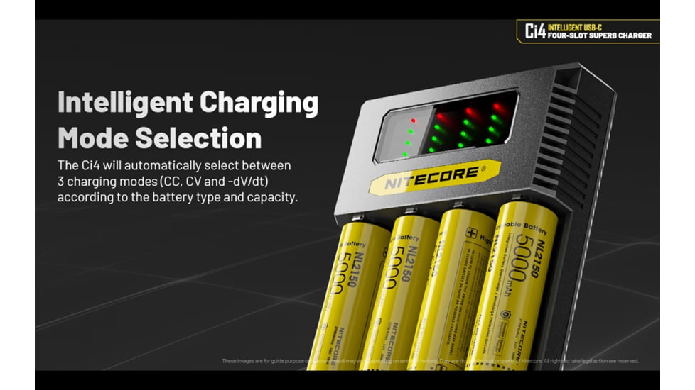 Nitecore Universal Battery Charger, Ci4, Four-Slot, Black, 6952506495368