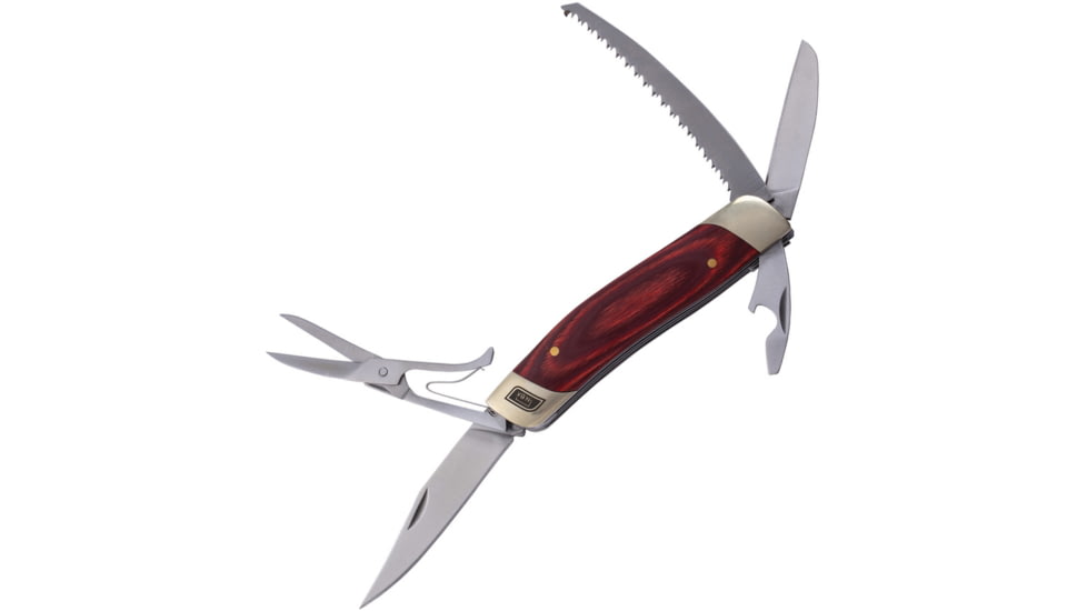 No Box Tools Multi-Tool Knife Red, Satin finish 5Cr15MoV stainless blade, Red wood handle, 01-0004
