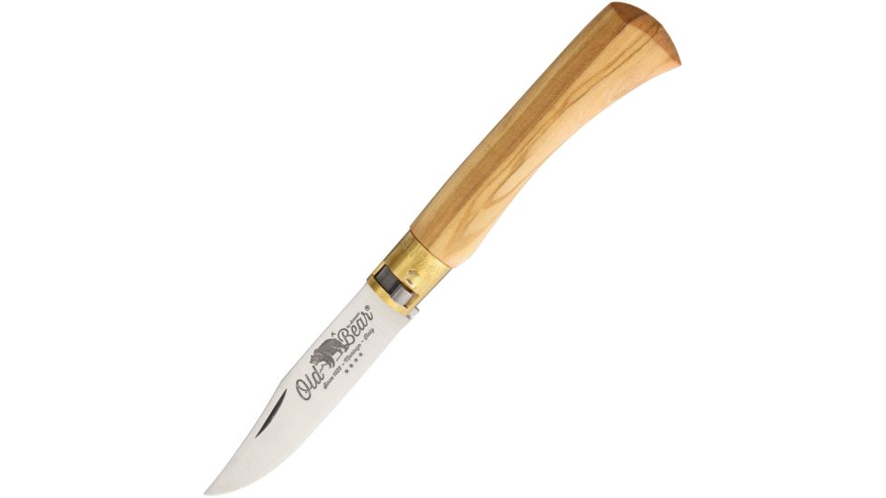 OLD BEAR Medium Folder Olive Wood Folding Knife,3.25in,AISI 420 Steel,Standard Edge,Satin,Olive,Wood Handle ANT930719LU