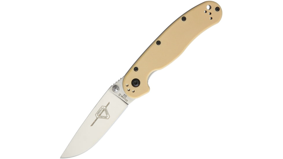 Ontario Knife 8828 RAT II Linerlock Folding Knife, 3in Satin D2 Tool Steel Drop Point, Desert Tan G10 Handle, 8828DT