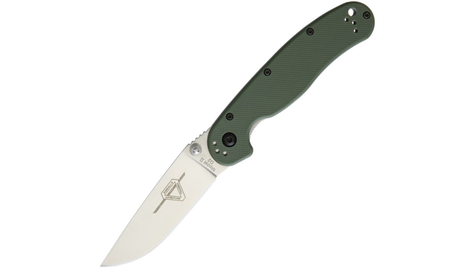 Ontario Knife 8828 RAT II Linerlock Folding Knife, 3in Satin D2 Tool Steel Drop Point, OD Green G10 Handle, OD Green, 8828 OD GREEN