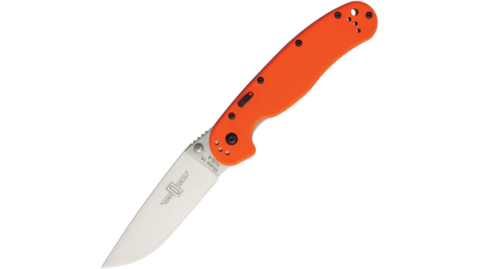 Ontario Knife RAT IA SP Linerlock A/O Orange Folding Knife, 3.63 satin finish AUS-8 stainless blade, Orange textured G10 handle, 8870OR