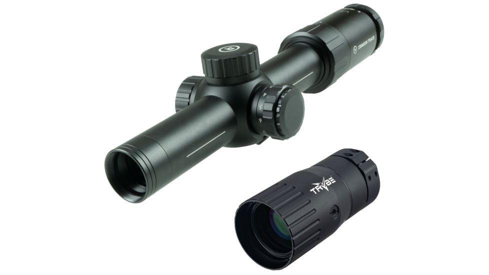 Crimson Trace 3 Series Tactical Rifle Scope, 1-5x24mm, FFP, 30mm Tube, SR3-MIL Illuminated Reticle, Black, CTL-3105 w/ Trybe Optics Enhancer - Magnification Doubler