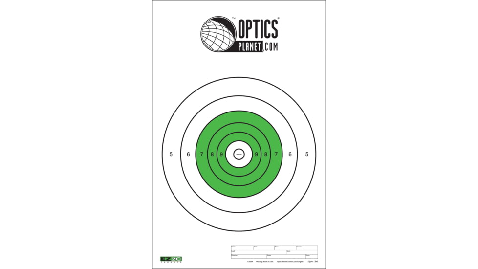 OP Exclusive EZ2C Targets Style 12G, 25-Yard Slow Fire 10in Target w Scoring Rings. Green and Black Ink on High Quality White Paper, 25 Pack, EZ2CS12G