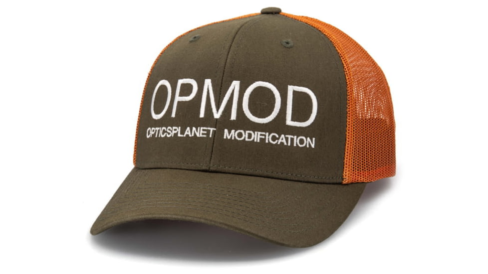 OPMOD Trucker Hat Embroidered Logo, Dark Loden/Jaffa Orange, OPM-Dark Loden/Jaffa Orange