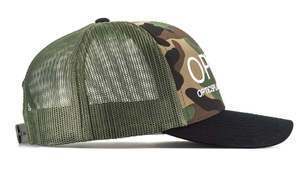 OPMOD Trucker Hat Embroidered Logo, Green Camo/Loden/Black, OPM-Gro/Lod/Bla Camden/Bck