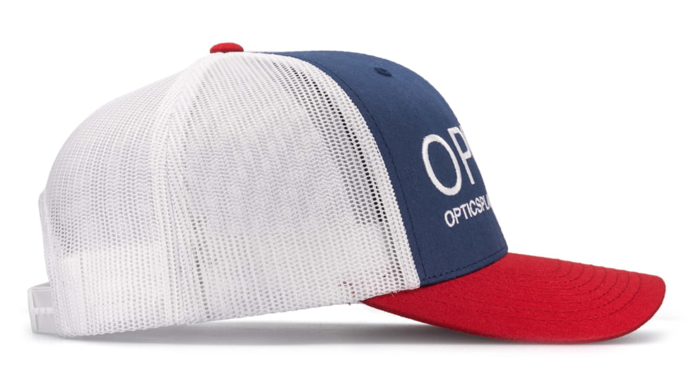 OPMOD Trucker Hat Embroidered Logo, Lt. Navy/White/Red, OPM-Lt. Navy/Wht/Red
