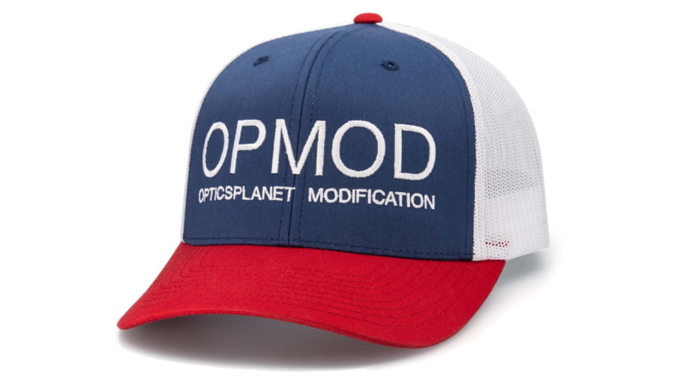 OPMOD Trucker Hat Embroidered Logo, Lt. Navy/White/Red, OPM-Lt. Navy/Wht/Red