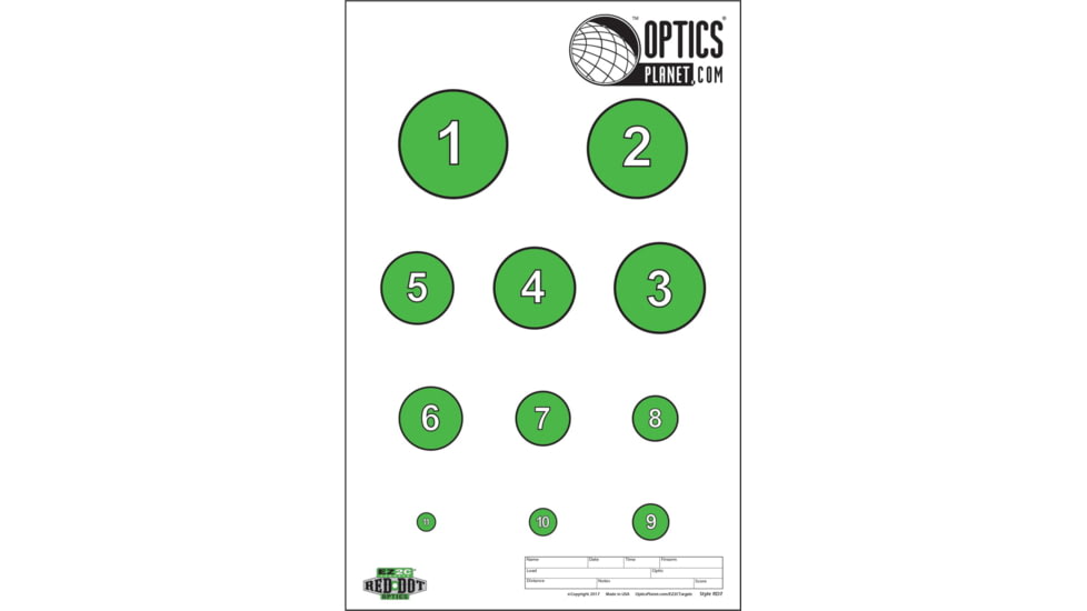 OpticsPlanet Exclusive EZ2C Targets Red Dot Optics Style 7, Green and Black Ink on High Quality White Paper, 25 Pack, EZ2CRD07