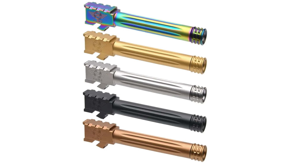 OpticsPlanet Exclusive L2D Combat Precision Match Fluted/Threaded Barrel, Glock 19, Black, Black Nitride, Bronze, Chameleon, Stainless, Titanium Nitride