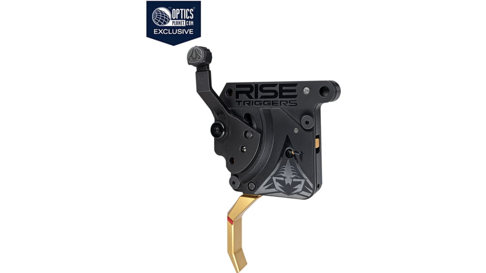 OpticsPlanet Exclusive Rise Armament OPMOD Reliant Hex-C Action Drop-in Rifle Trigger, Remington 700, Curved, 2-5lb, Black/Gold, 850062094208