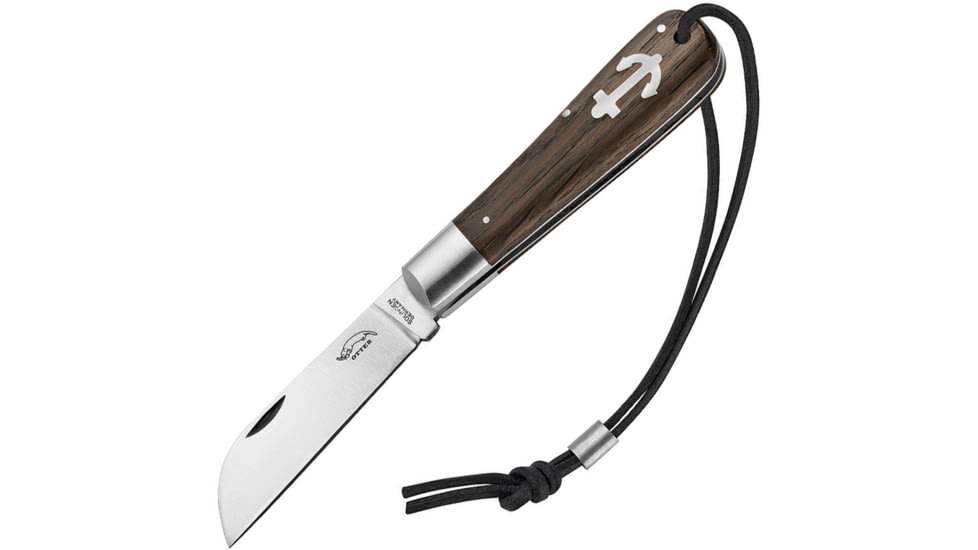 OTTER-Messer 172ML Carbon steel Large Anchor Folder Folding Knife, 3.13in Carbon Steel Blade, Smoked Oak Handle, SS Bolster, Inlay Shield, Smoked, 172 M L