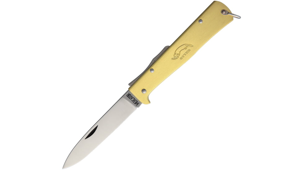 OTTER-Messer Mercator Clip Brass Folding Knife, 3.5 satin finish carbon steel blade, Brass handle, 10-736 RG