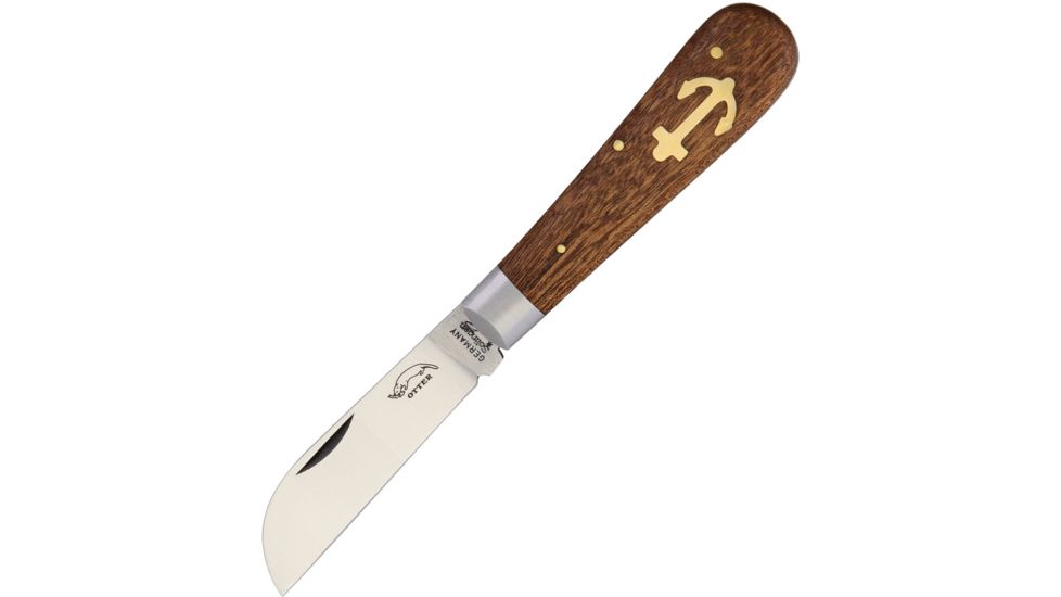 OTTER-Messer Small Anchor Knife Sapeli Wood Folding Knife,2.5in,Carbon Steel,Standard Edge,Sheepsfoot,Satin,Brown,Sapeli Wood Handle OTT174