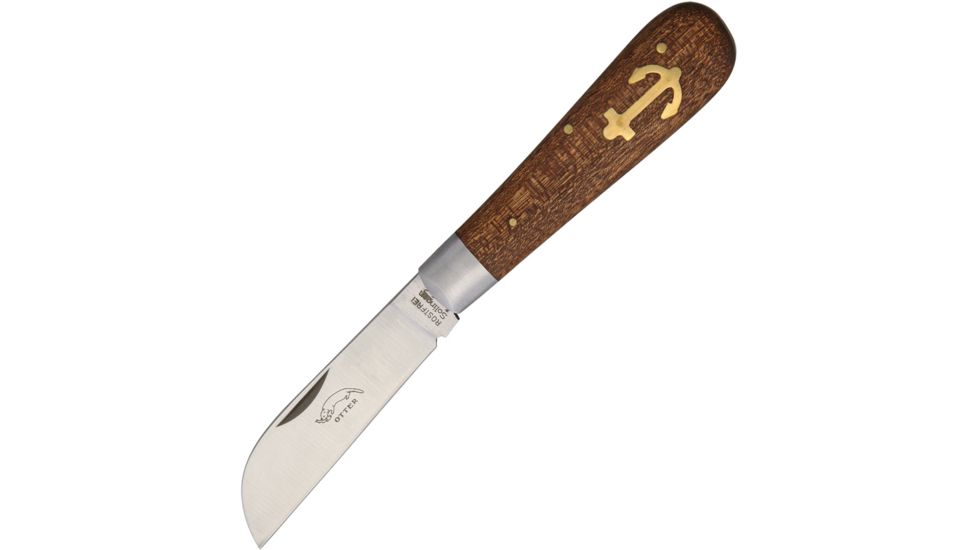 OTTER-Messer Small Anchor Knife Sapeli Wood Folding Knife,2.5in,Stainless Steel,Standard Edge,Sheepsfoot,Satin,Brown,Sapeli Wood Handle OTT174R