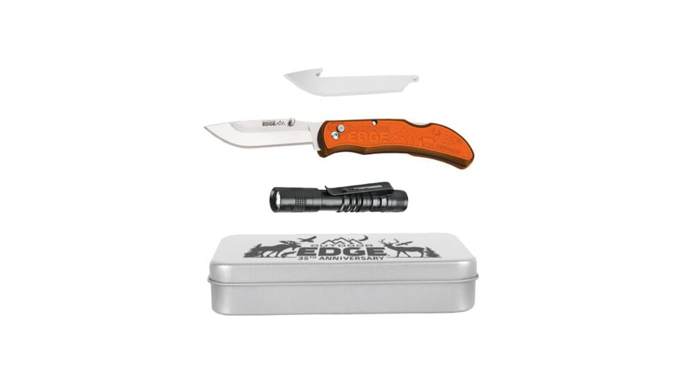 Outdoor Edge Cutlery Outdoor Edge Razor Carry W/ Flashlight &amp; Tin 2 Blades Folding Knife, 3 in Blade, Stainless Steel, P24RX30FL2T