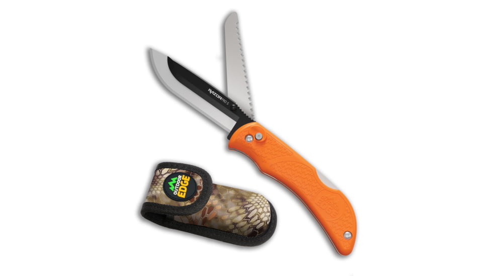 Outdoor Edge Cutlery Razor Pro Folding Knife, 3.5 in, Stainless Steel, Rubber Overmolded, Orange Handle, RSB35-6C