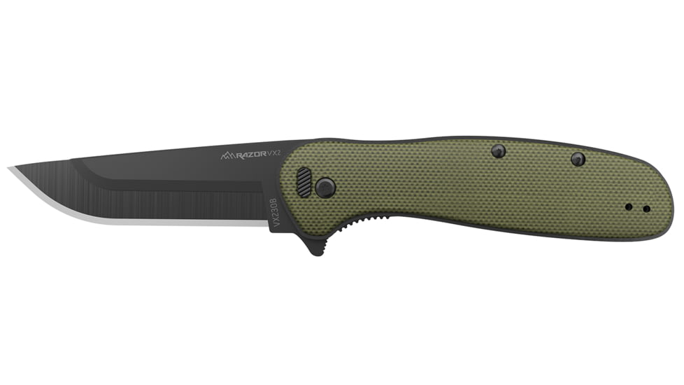 Outdoor Edge Cutlery Razor VX2 Assisted Opening Folding Knife, 3in, Japanese 420J2 Stainless Steel Black Oxide Blade, Green G10 Handle, VX230CC